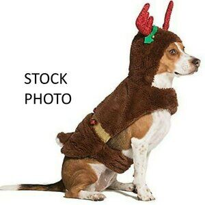 Merry & Bright Reindeer Antler Hood Brown w Sparkles Holiday Costumn Dog Sz: SM